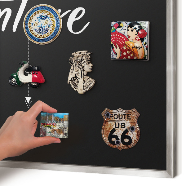 Printed magnet board in a silver frame Adventure awaits