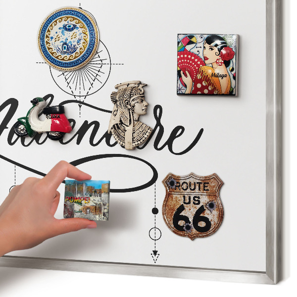 Souvenir magnet display board with a silver frame Typographic Adventure