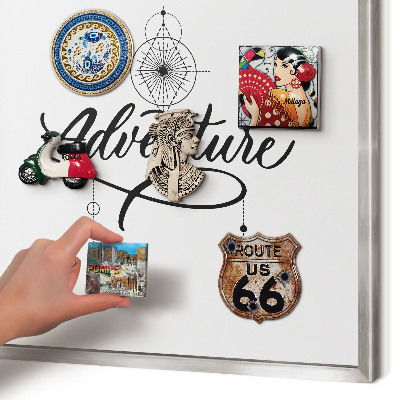 Souvenir magnet display board with a silver frame Typographic Adventure