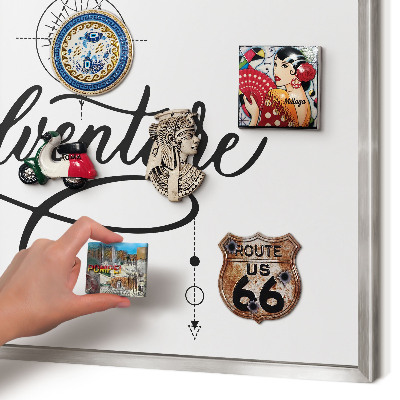 Souvenir magnet display board with a silver frame Typographic Adventure