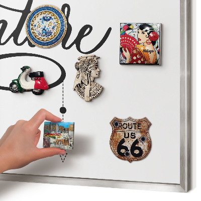 Souvenir magnet display board with a silver frame Typographic Adventure
