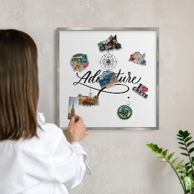 Souvenir magnet display board with a silver frame Typographic Adventure