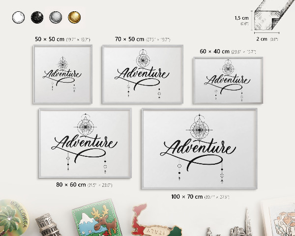 Souvenir magnet display board with a silver frame Typographic Adventure