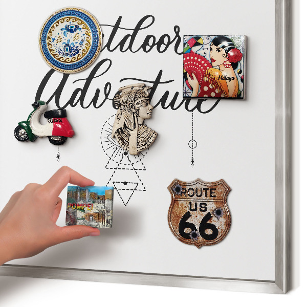 Souvenir magnet display board with a silver frame Outdoor Adventure