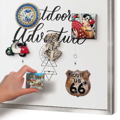 Souvenir magnet display board with a silver frame Outdoor Adventure