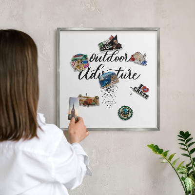 Souvenir magnet display board with a silver frame Outdoor Adventure