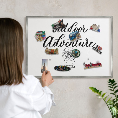 Souvenir magnet display board with a silver frame Outdoor Adventure