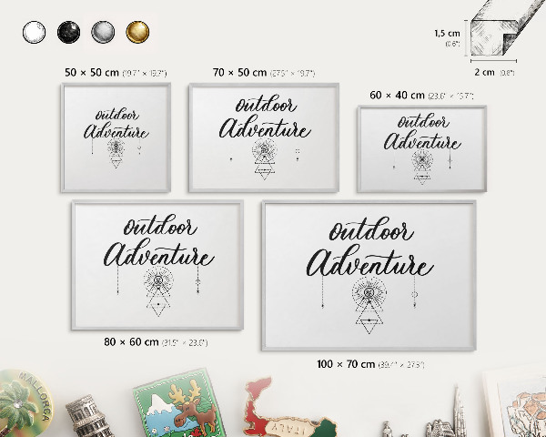 Souvenir magnet display board with a silver frame Outdoor Adventure