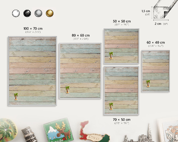 Souvenir magnet display board with a silver frame Rustic boards