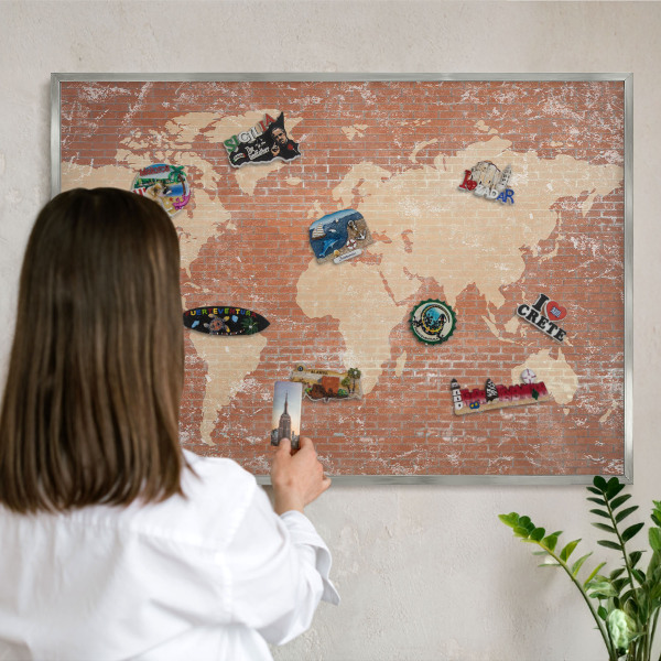 Printed magnet board in a silver frame Brick map