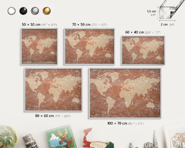 Printed magnet board in a silver frame Brick map