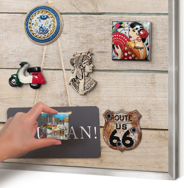 Souvenir magnet display board with a silver frame Motivation every day