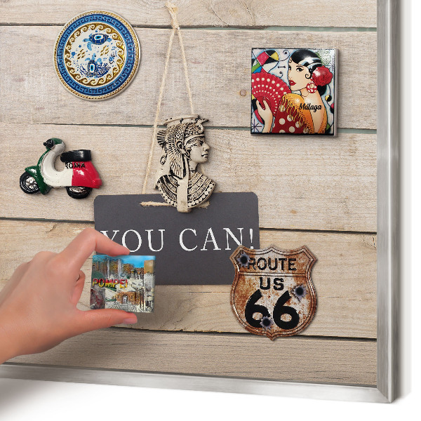 Souvenir magnet display board with a silver frame Motivation every day
