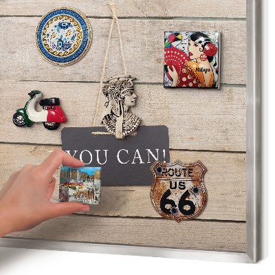 Souvenir magnet display board with a silver frame Motivation every day