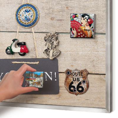 Souvenir magnet display board with a silver frame Motivation every day