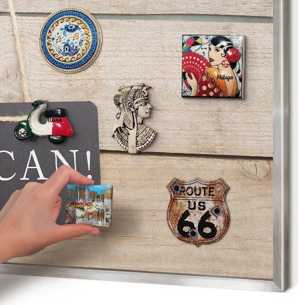 Souvenir magnet display board with a silver frame Motivation every day