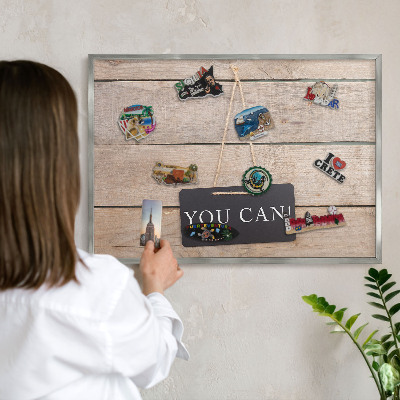 Souvenir magnet display board with a silver frame Motivation every day