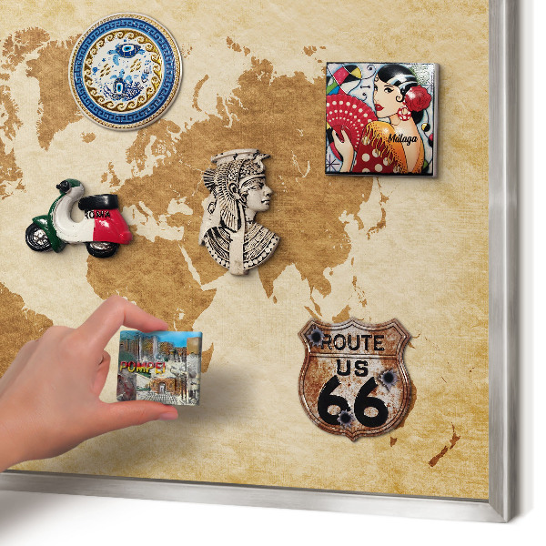 Printed magnet board in a silver frame Vintage map