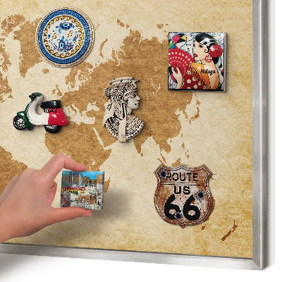 Printed magnet board in a silver frame Vintage map