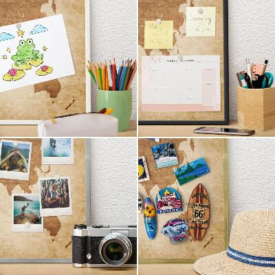 Printed magnet board in a silver frame Vintage map