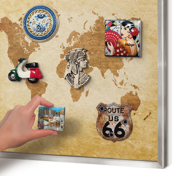 Printed magnet board in a silver frame Vintage map