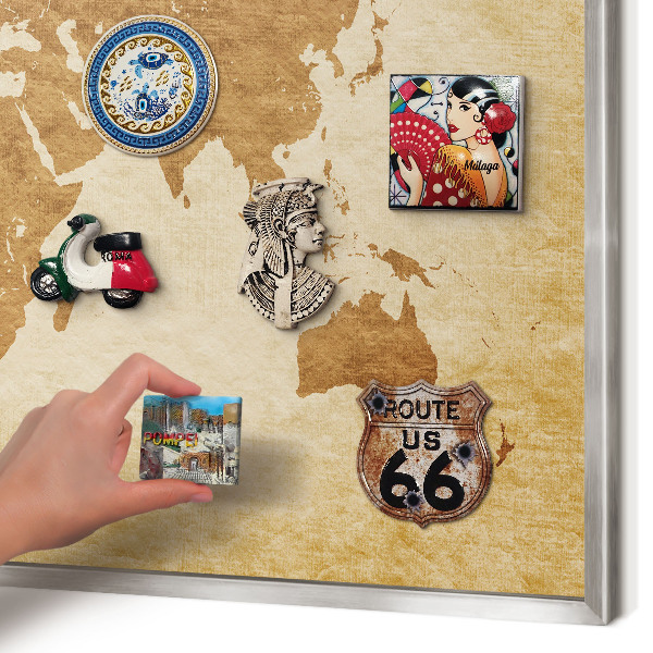 Printed magnet board in a silver frame Vintage map