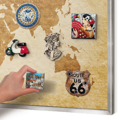 Printed magnet board in a silver frame Vintage map