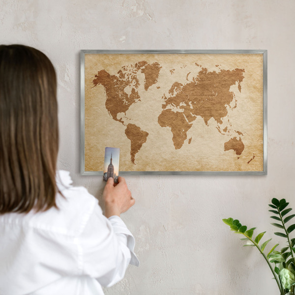 Printed magnet board in a silver frame Vintage map