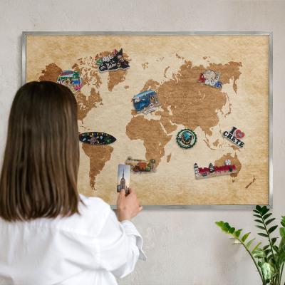 Printed magnet board in a silver frame Vintage map