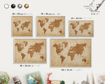 Printed magnet board in a silver frame Vintage map