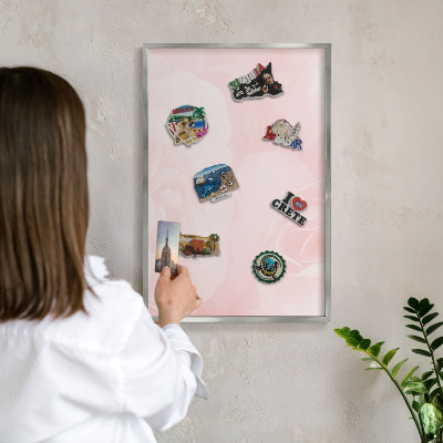 Printed magnet board in a silver frame Delicate pink