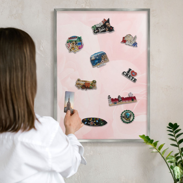 Printed magnet board in a silver frame Delicate pink