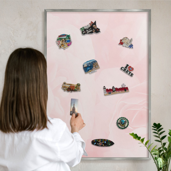 Printed magnet board in a silver frame Delicate pink