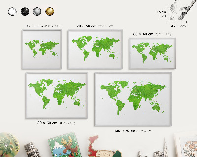 Souvenir magnet display board with a silver frame Green map