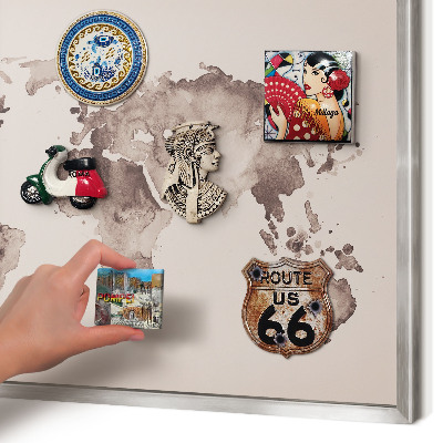 Printed magnet board in a silver frame World map