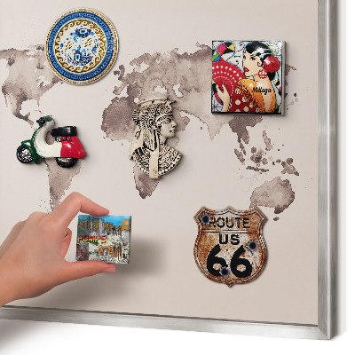 Printed magnet board in a silver frame World map