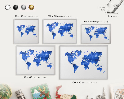 Printed magnet board in a silver frame World map