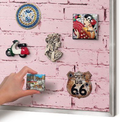Printed magnet board in a silver frame Pink brick
