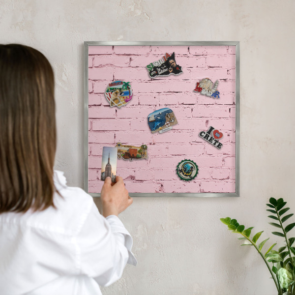 Printed magnet board in a silver frame Pink brick