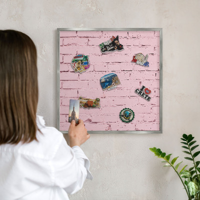 Printed magnet board in a silver frame Pink brick