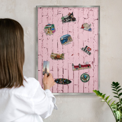 Printed magnet board in a silver frame Pink brick