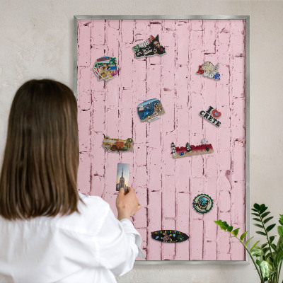Printed magnet board in a silver frame Pink brick