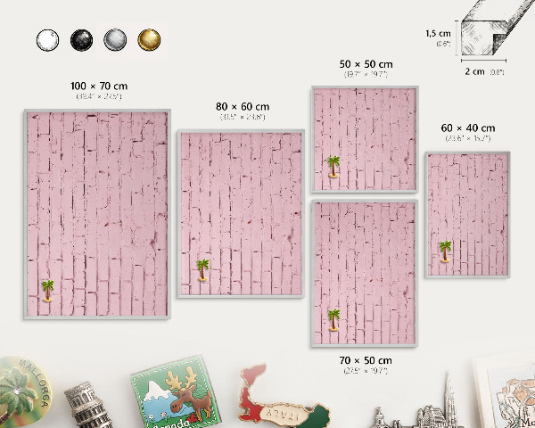 Printed magnet board in a silver frame Pink brick