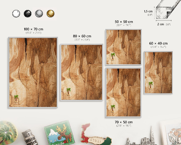 Souvenir magnet display board with a silver frame Natural wood