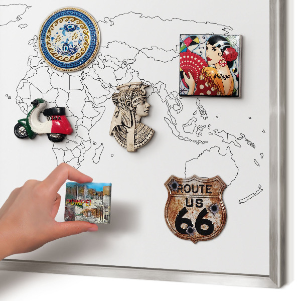Souvenir magnet display board with a silver frame Contour map