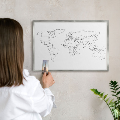 Souvenir magnet display board with a silver frame Contour map