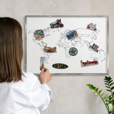 Souvenir magnet display board with a silver frame Contour map