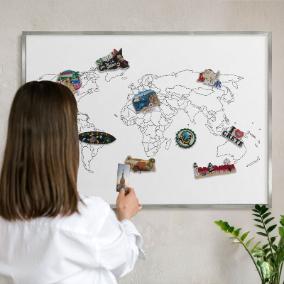 Souvenir magnet display board with a silver frame Contour map