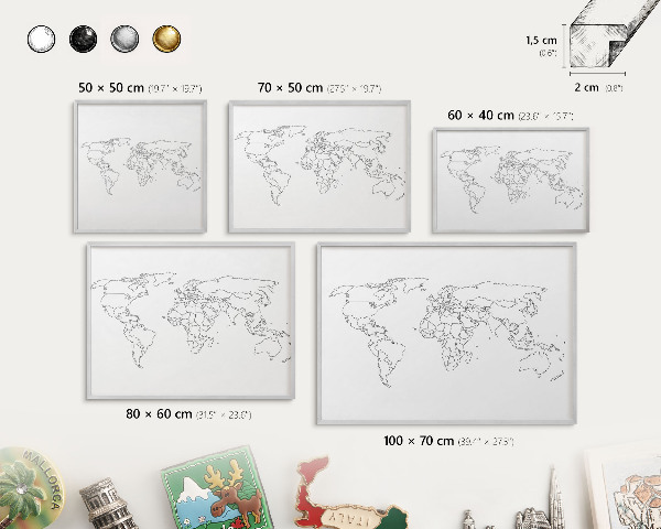 Souvenir magnet display board with a silver frame Contour map