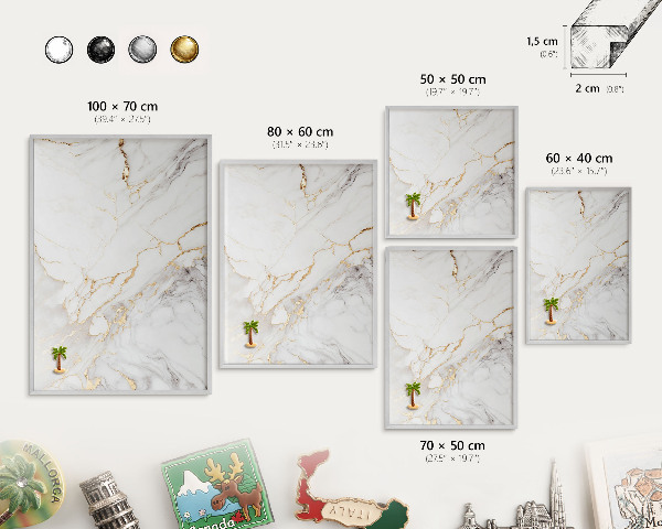Souvenir magnet display board with a silver frame Marble elegance